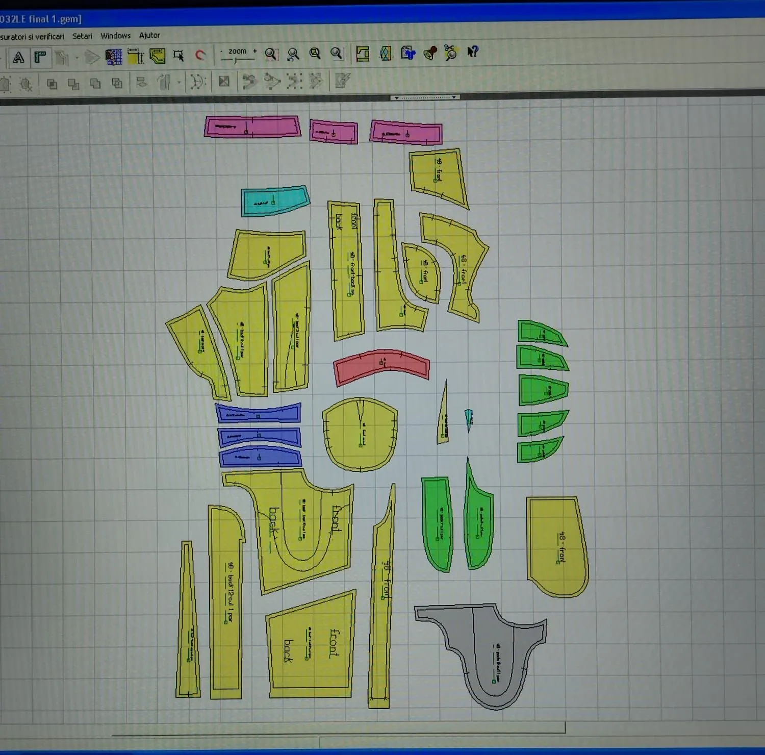Digitised pattern pieces on a computer monitor